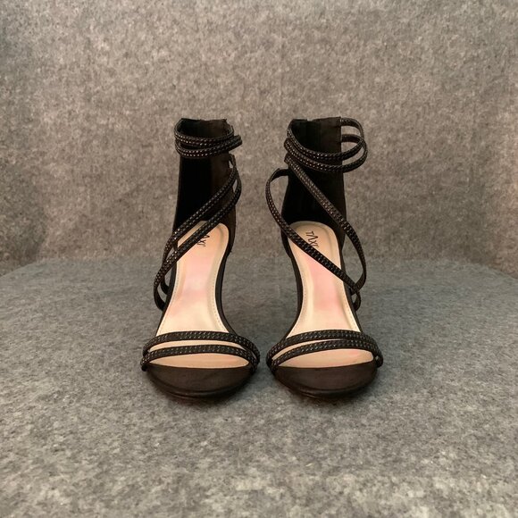 Taxi Women’s Black Glitter Zipper Heel Rhinestones Details Open Toe Shoes - Picture 6 of 10